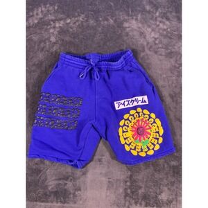 Icecream Cones and Bones Flower Men's Shorts M Blue Drawstring Elastic Waist